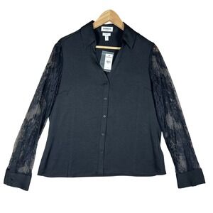 Express Portofino NWT Black Lace Sleeve Button Down Shirt Medium Slim Whimigoth